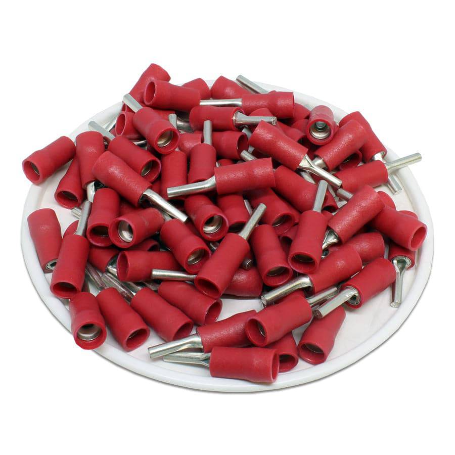 PTD1-9 Con aislamiento de vinilo Terminales de pin - Double Crimp - 22-16 AWG - Rojo