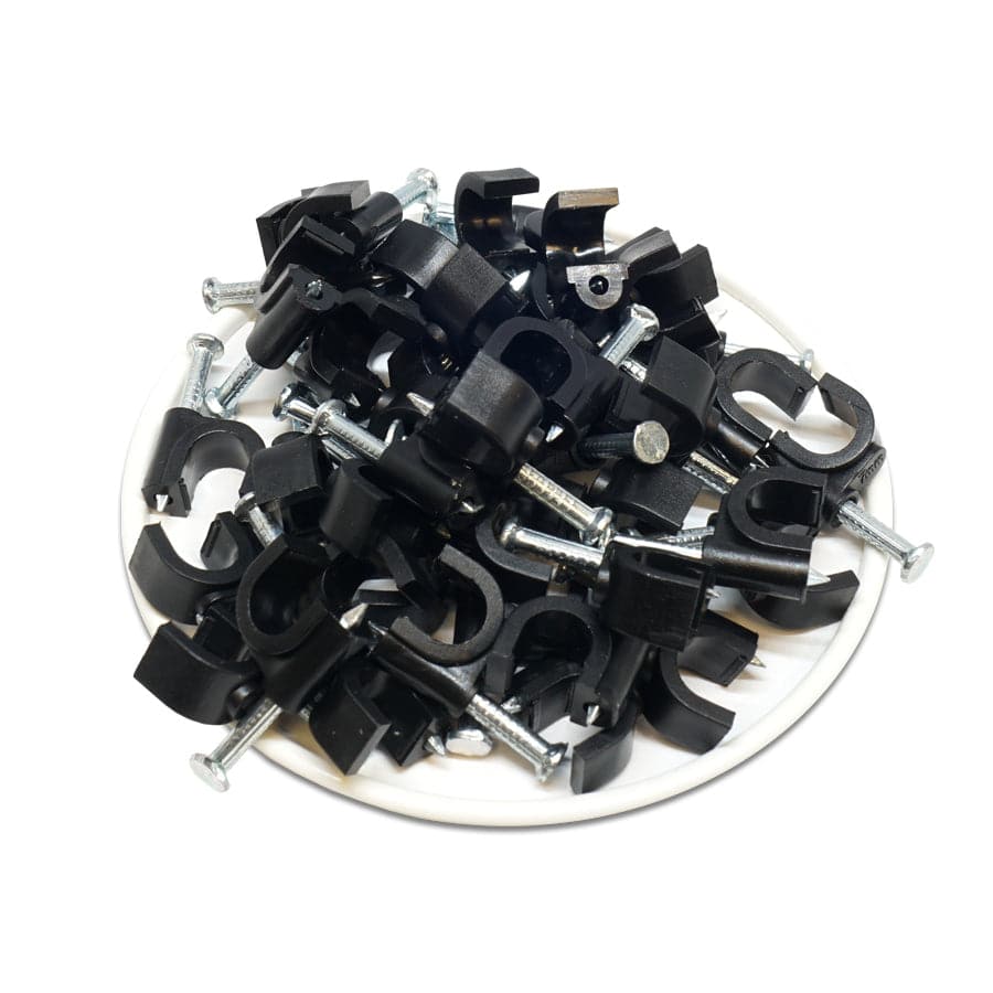 Nail In Cable Clips, Ethernet Cable Nails Tacks, Round, 7mm, 0.27", Black, 100 Pieces - RNC7B