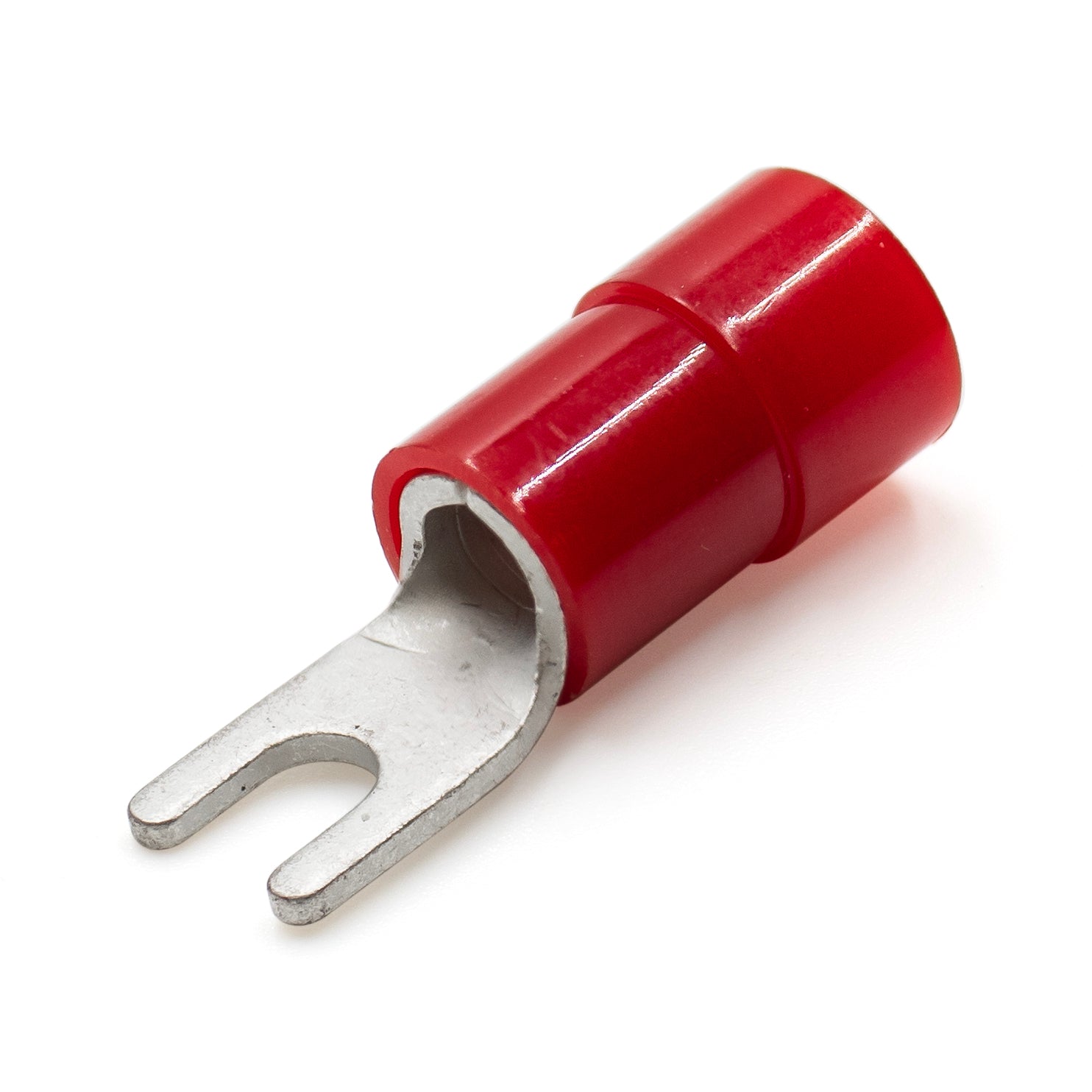 SNYB8-4 - 8 AWG Con aislamiento de nailon Terminales de horquilla, #8 Tamaño del orificio, Rojo, 50 piezas