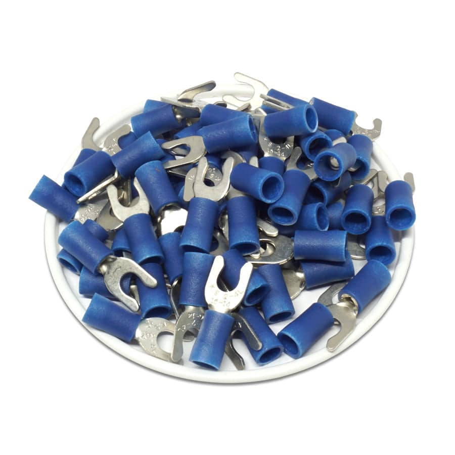 LSVBL2-4 - 16 a 14 AWG Vinyl PVC Locking Terminales de horquilla, #8 Orificio, 100 piezas