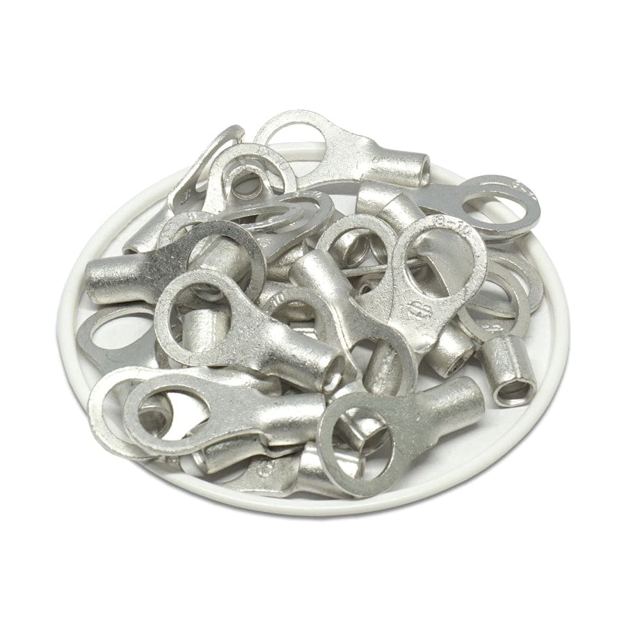 RNB8-10 - 8 AWG Sin aislamiento Terminales de anillo, 3/8" Orificio, UL Approved, 25 piezas