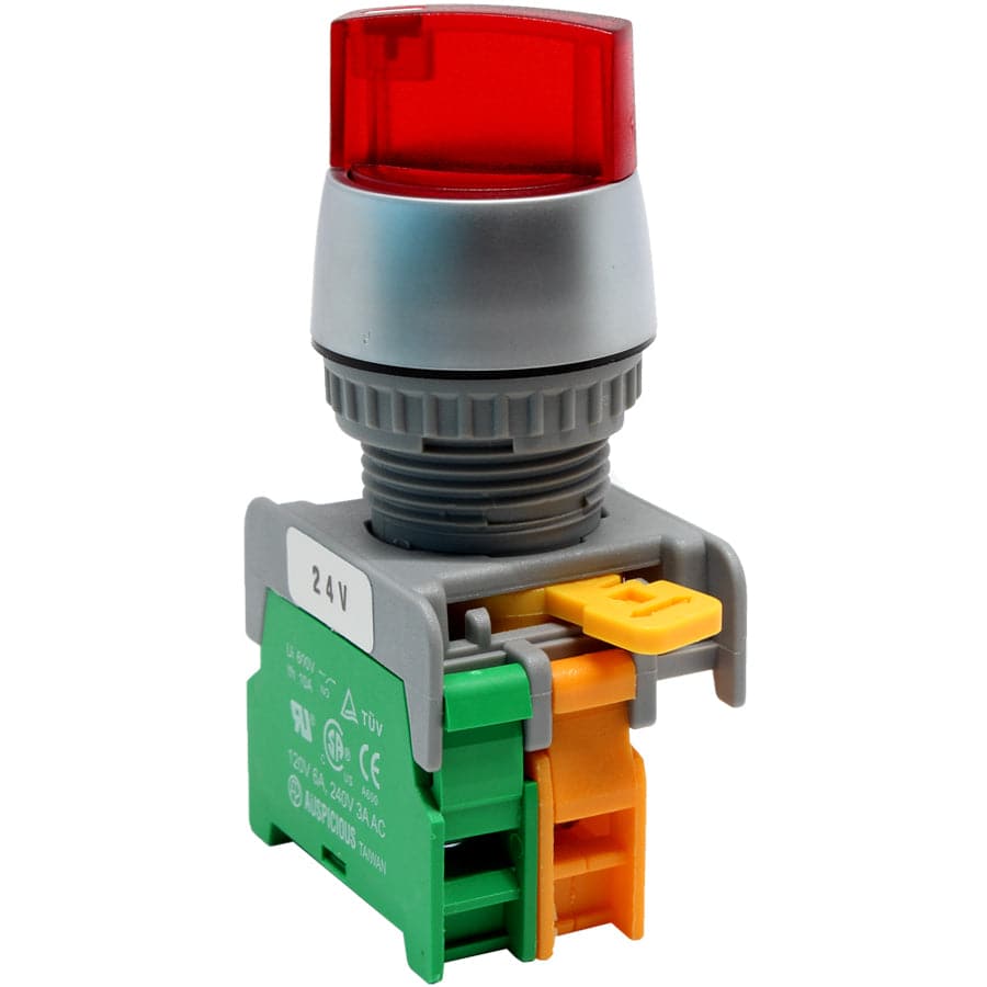 SL22-1/O-24-RD - Illuminated Twist Knob Switch - 1 Contact (1/O) - 2 Positions (0-1) - 24V - Rojo