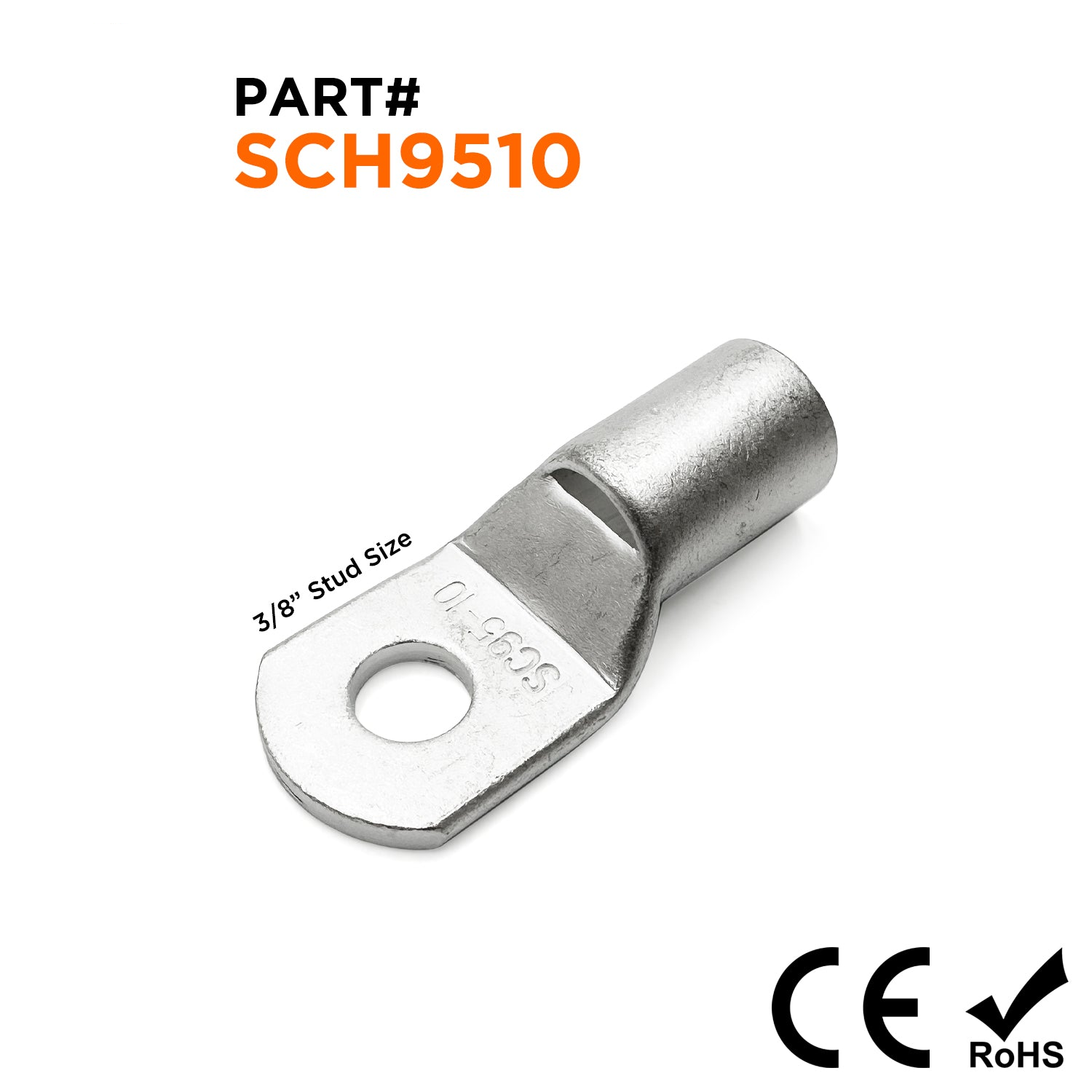 SCH9510 - 3/O AWG Sin aislamiento Tubular Ring Lugs, 3/8" Orificio, 10 piezas