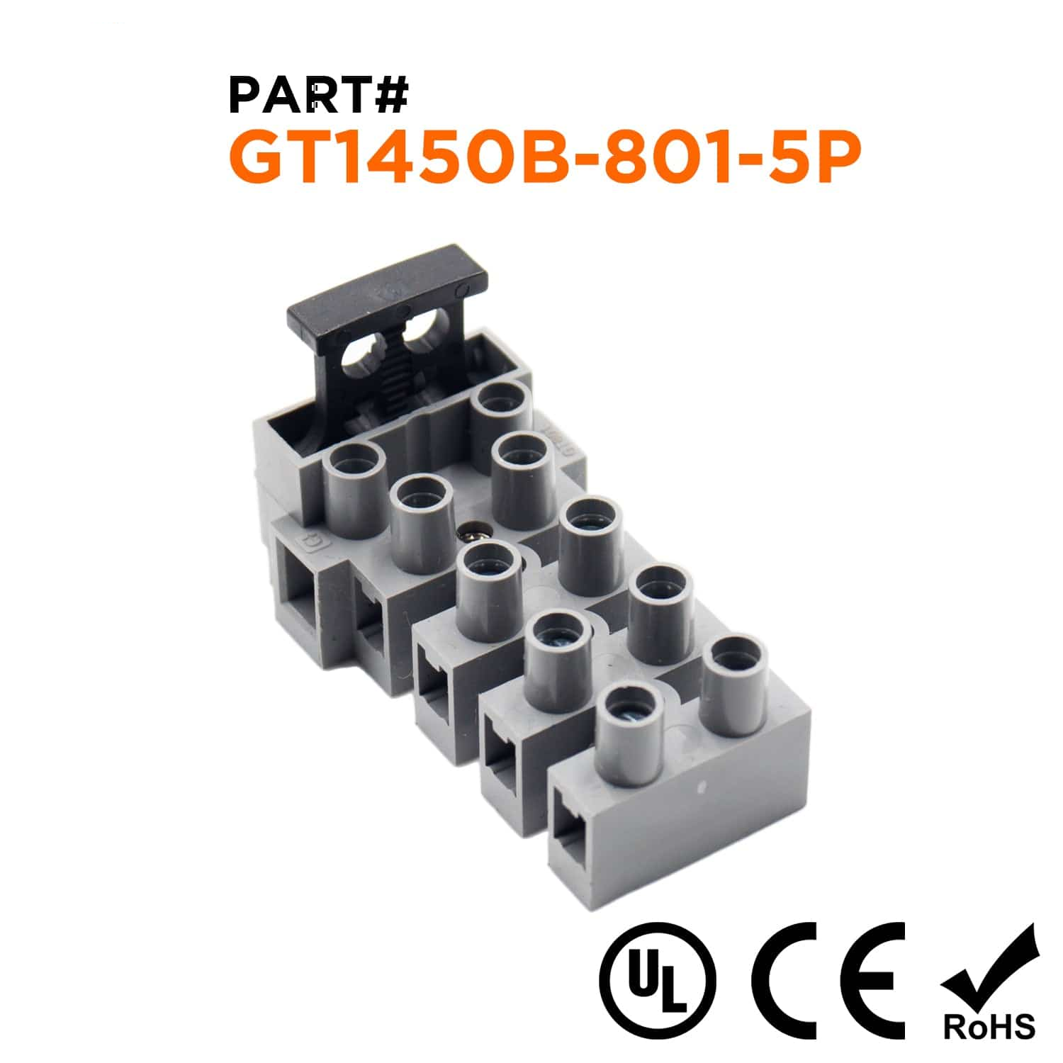 GT1450B-801-5P - Terminal Strip, 5 Poles, 10mm Pitch, UL Recognized, 1 pieza
