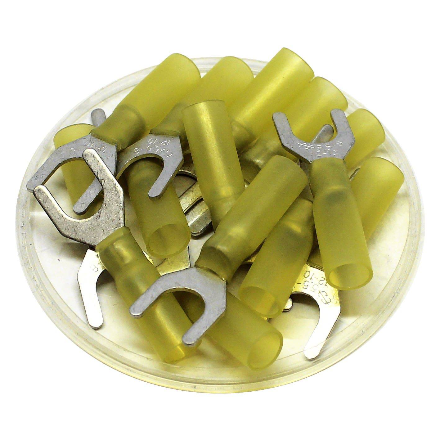 SHT5-8 - 12 to 10 AWG Heat Shrink Spade Terminals, 5/16" Stud, Polyethylene, 10 Pieces