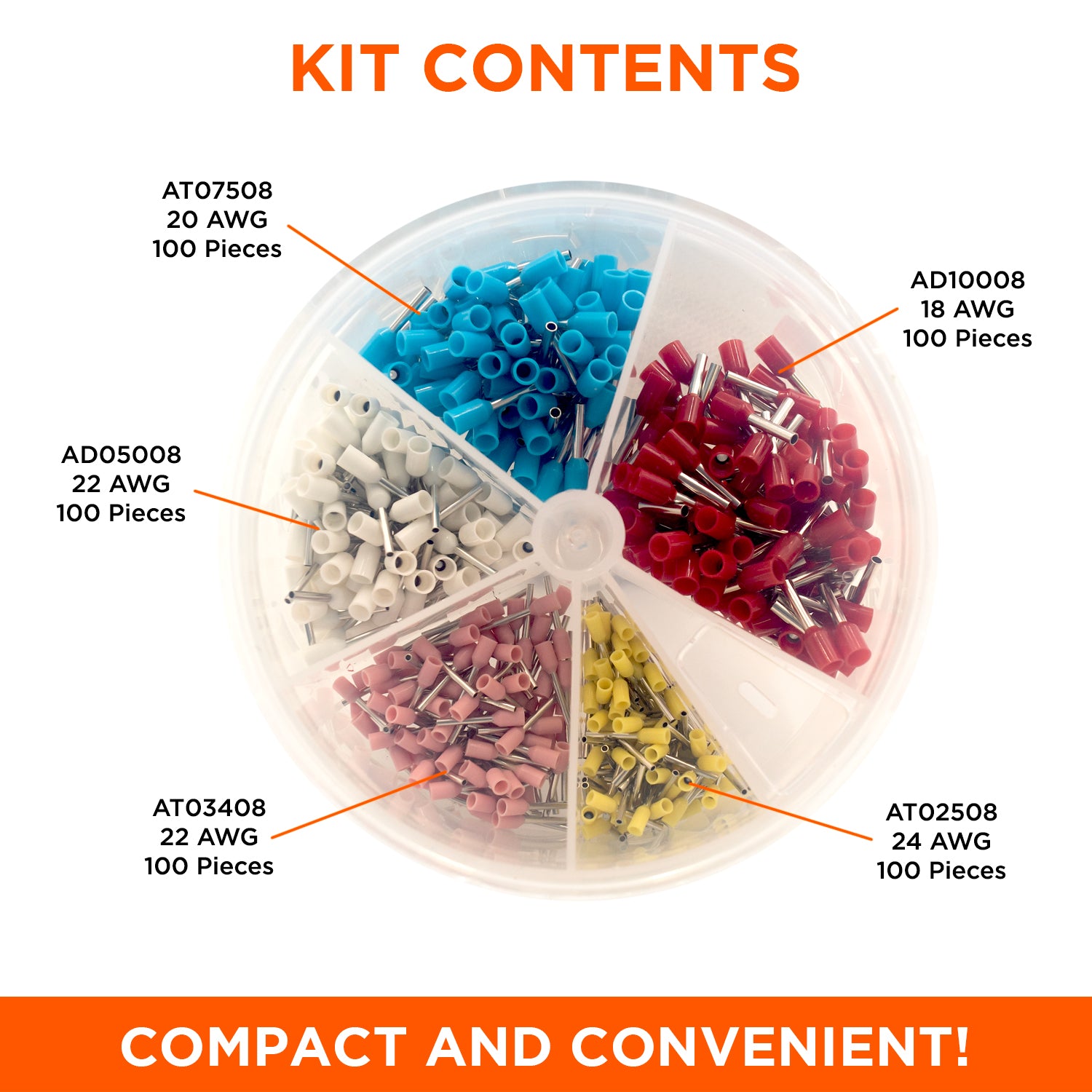 SK2418T - 24 to 18 AWG Single Insulated Wire Ferrules Mini Kit, 500 Pieces, Series T, 1 Kit