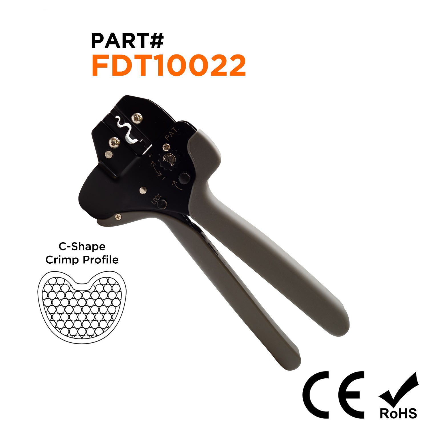 FDT10022 - 22 a 8 AWG Sin aislamiento Terminales Herramienta de crimpado, Long Handle, Lateral Movement, 1 pieza