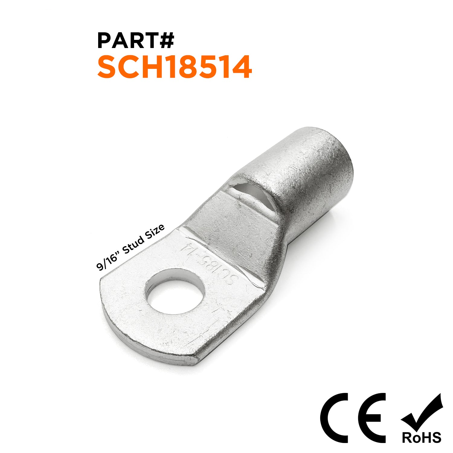 SCH18514 - 300/350 MCM Non Insulated Tubular Ring Lugs, 9/16" Stud, 5 Pieces