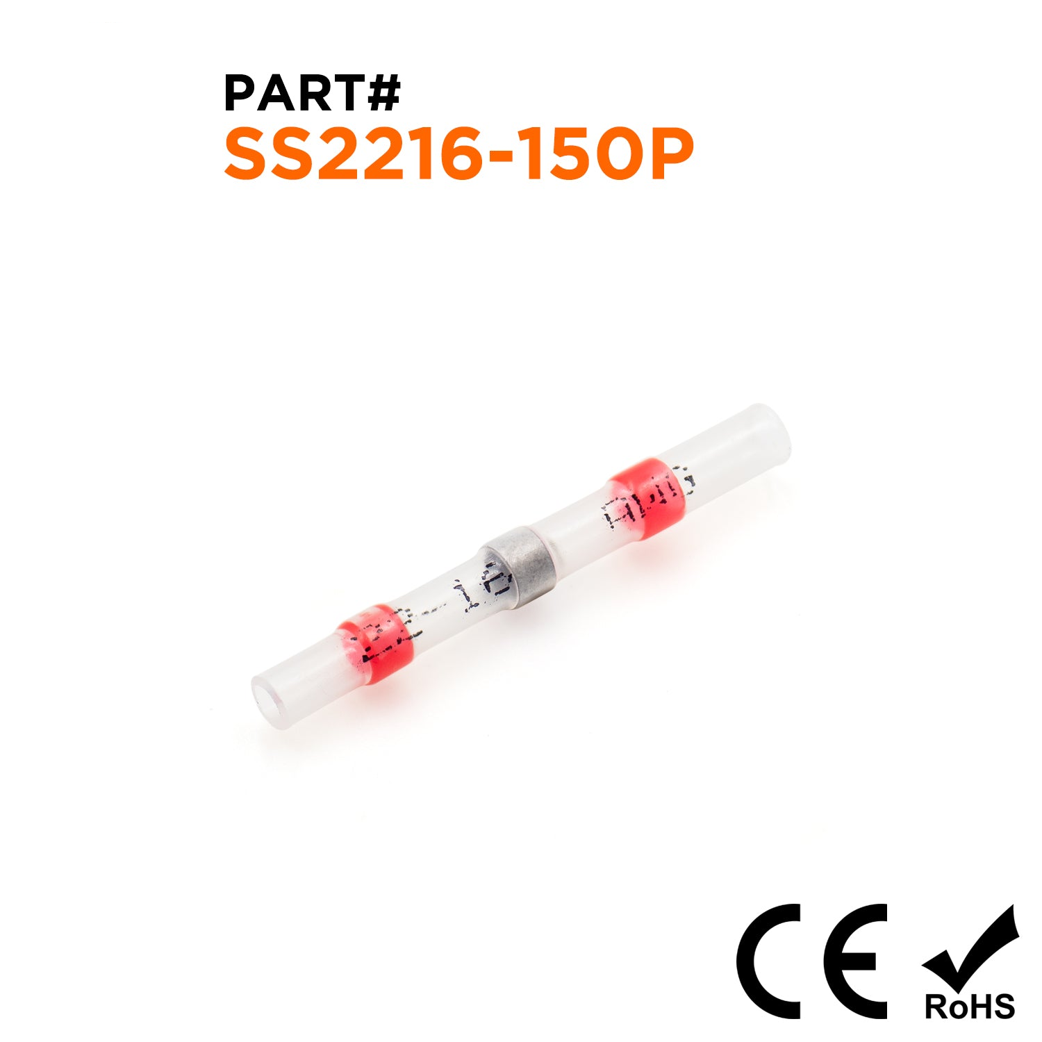 SS2218-150P - 22 a 18 AWG Termorretráctiles Solder Sleeves, con Printing, Rojo, 150 piezas