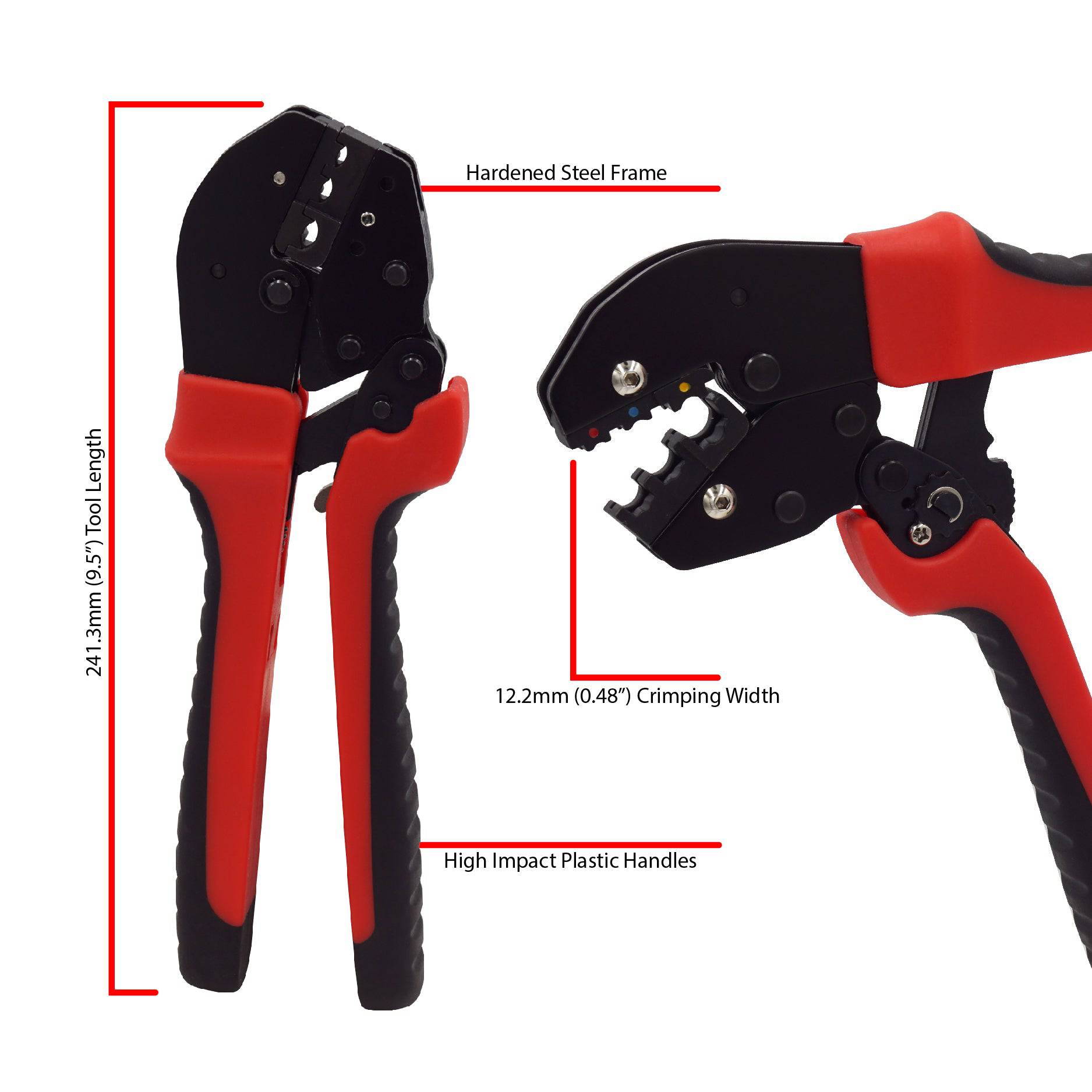 FDT10012 - 22 a 10 AWG Insulated Terminales Herramienta de crimpado, Long Handles, Ratchet, 1 pieza