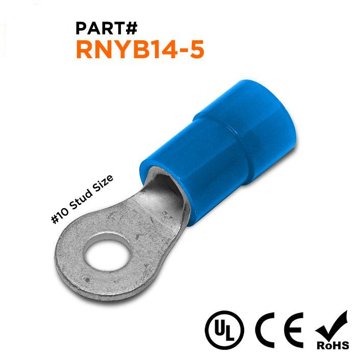 RNYB14-5 - 6 AWG Con aislamiento de nailon Terminales de anillo, #10 Orificio, 10 piezas