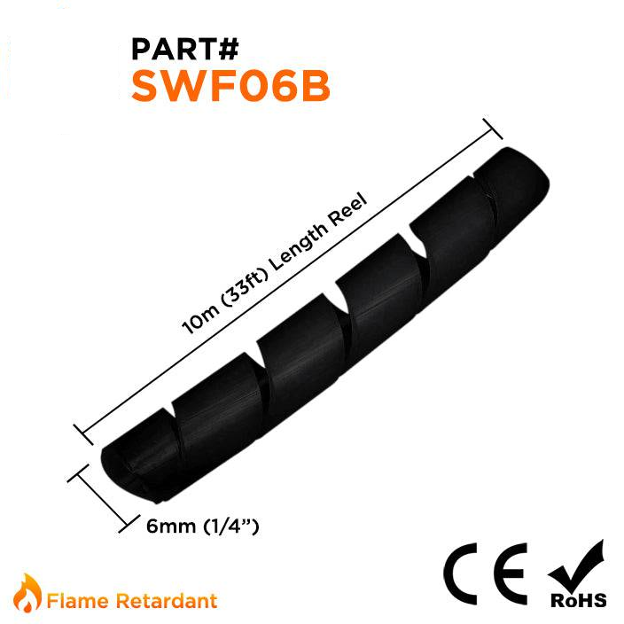 SWF06B - Fire Retardant Spiral Wrap - 1/4" (6mm) - Black