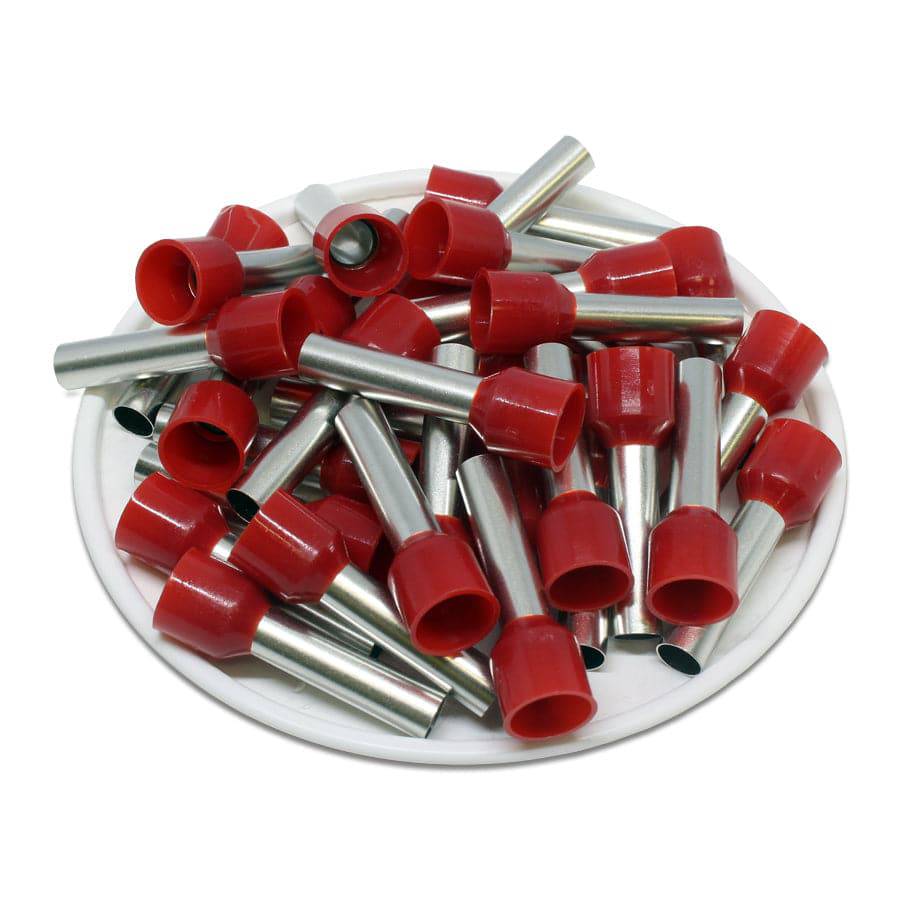 AD100018 - 8 AWG Insulated Wire Ferrules, 18mm Pin, Red, UL Recognized, 100 Pieces