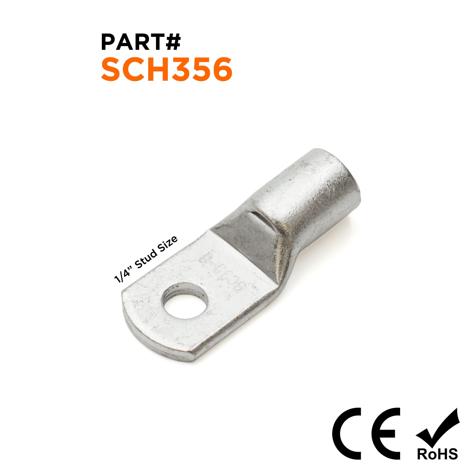SCH356 - 2 AWG Sin aislamiento Tubular Ring Lugs, 1/4" Orificio, 25 piezas