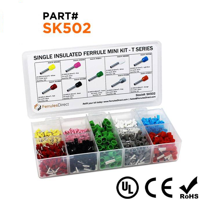 SK502 - 24 to 10 AWG Single Insulated Wire Ferrules Mini Kit, 1,275-Pieces, Series T, 1 Kit