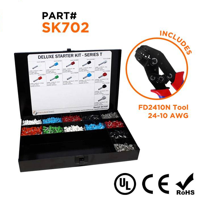 SK702 - 22 a 10 AWG Punteras Deluxe Kit + FD2410N Herramienta, 3,450-piezas, Series T, 1 Kit