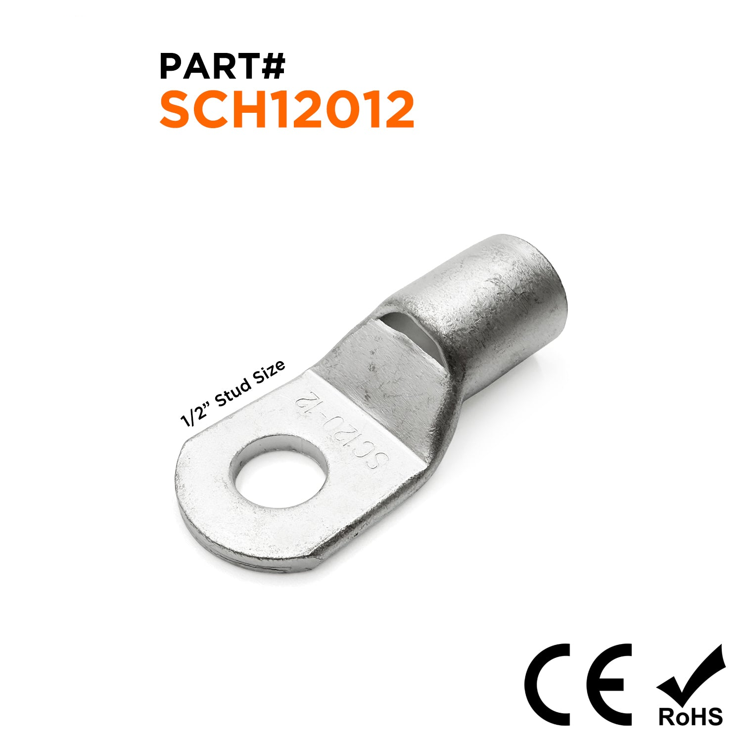 SCH12012 - 4/O AWG Non Insulated Tubular Ring Lugs, 1/2" Stud, 5 Pieces