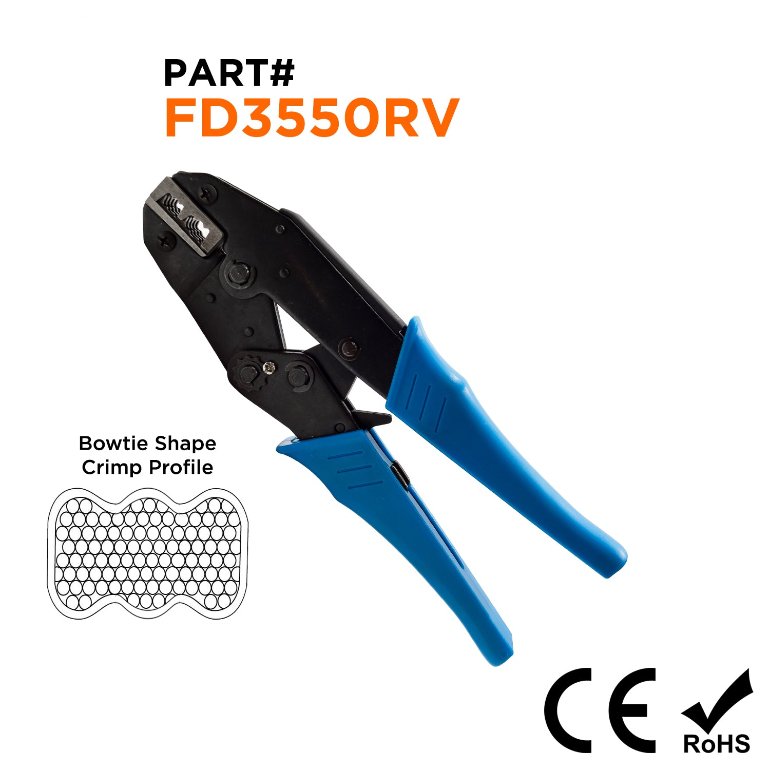 FD3550RV - 2 to 1 AWG Wire Ferrules Crimping Tool, Ratcheting, Bowtie Profile, 1 Piece