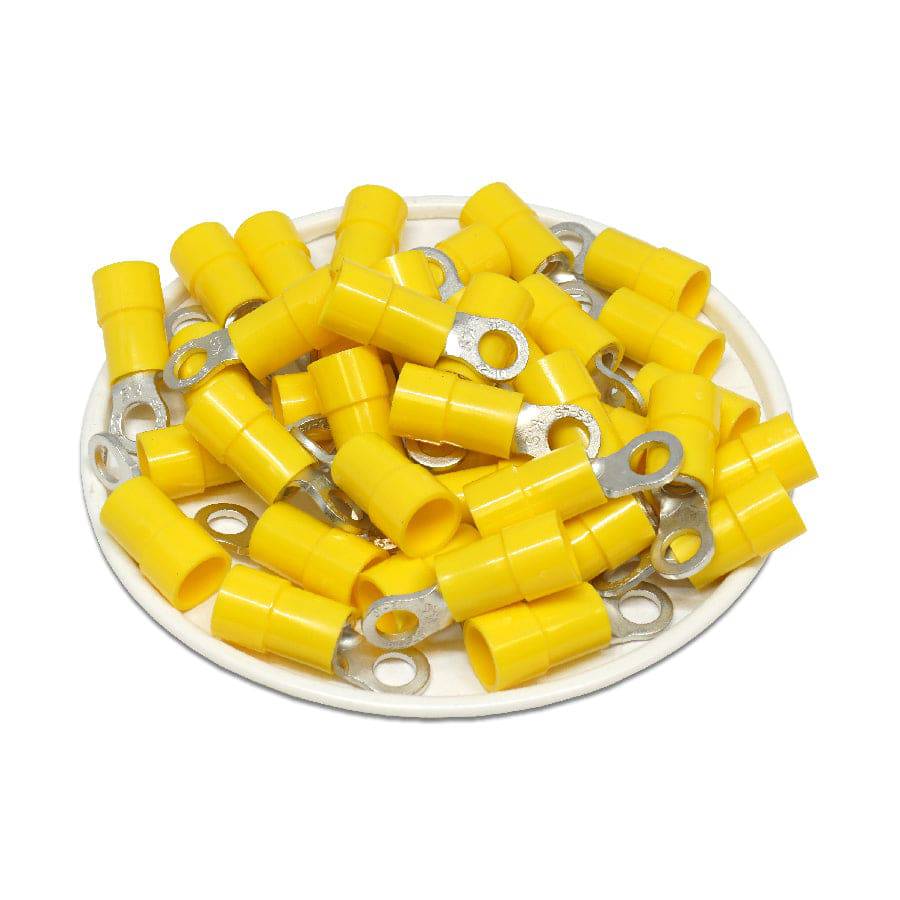 RVYS5-4 - 12 to 10 AWG Molded Vinyl Insulated Ring Terminals, Easy Entry, #8 Stud, 50 Pieces