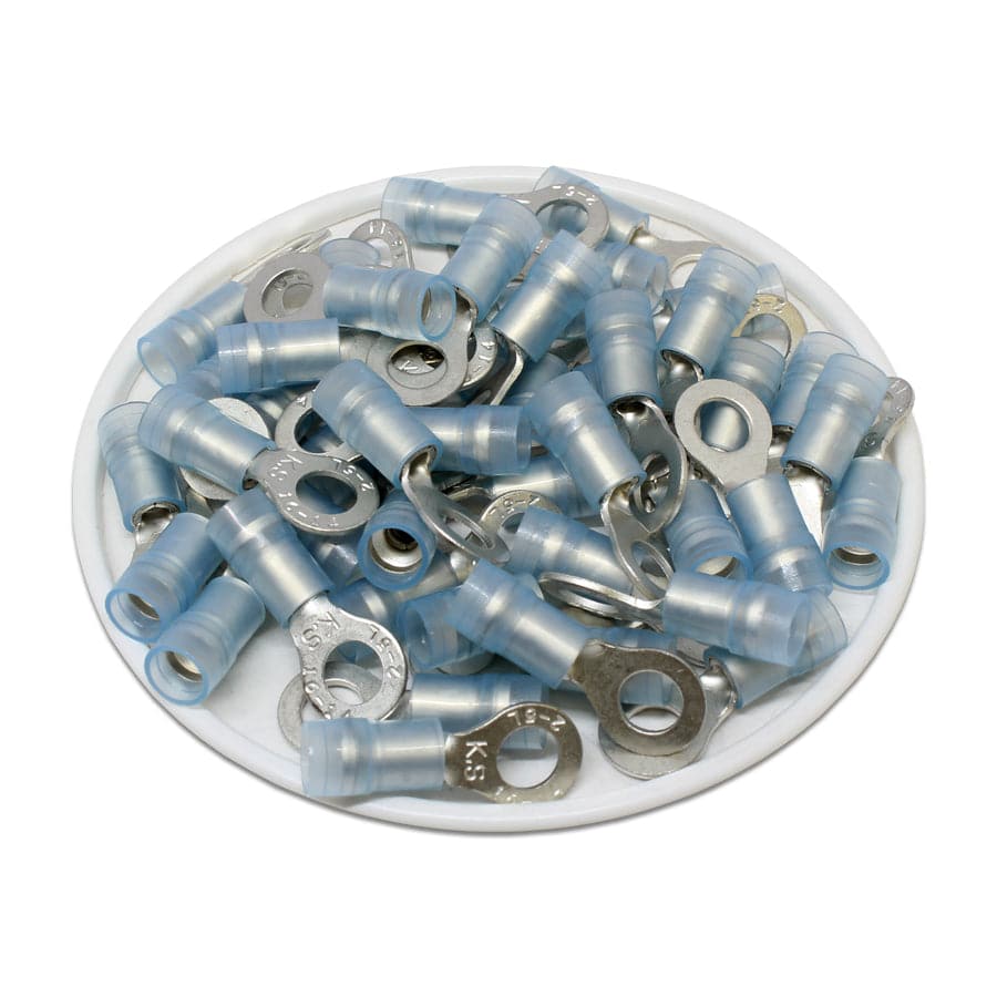 RNYDL2-5 - 16 to 14 AWG Nylon Insulated Ring Terminals, #10 Stud, Double Crimp, 100 Pieces