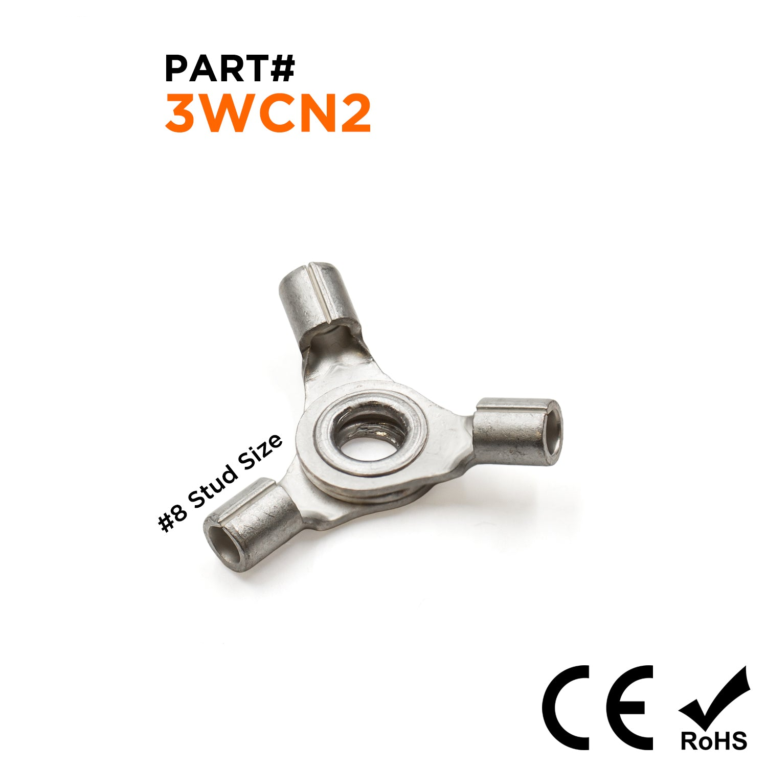 3WCN2 - 16 to 14 AWG Non Insulated 3 Way Ring Terminals, #8 Stud, UL Recognized, 10 Pieces