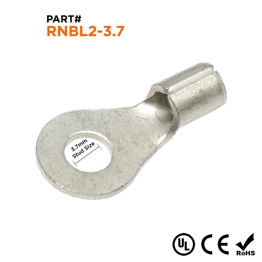RNBL2-37 - 16 to 14 AWG Non Insulated Ring Terminals, #6 Stud, UL Recognized, 100 Pieces