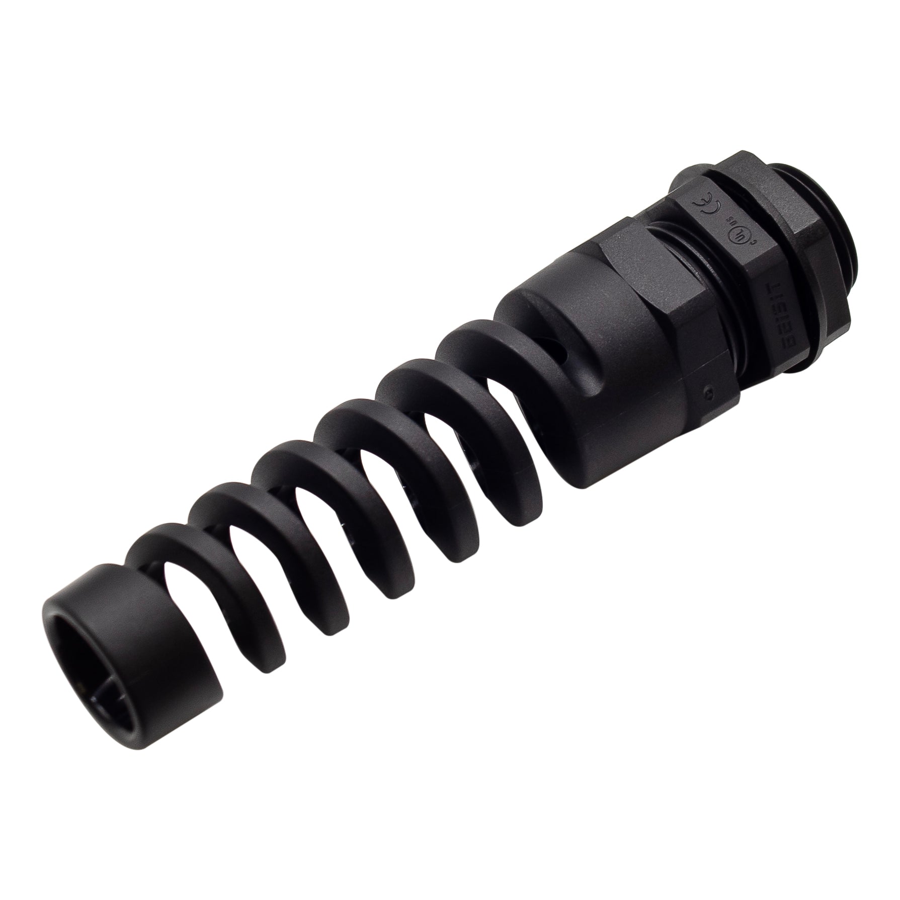 N1214SRB - 1/2" NPT Rosca De nailon Prensaestopas con Alivio de tensión, Negro, Rango: 3/8" a 9/16", UL Listed, IP68, IP69K - 1 pieza