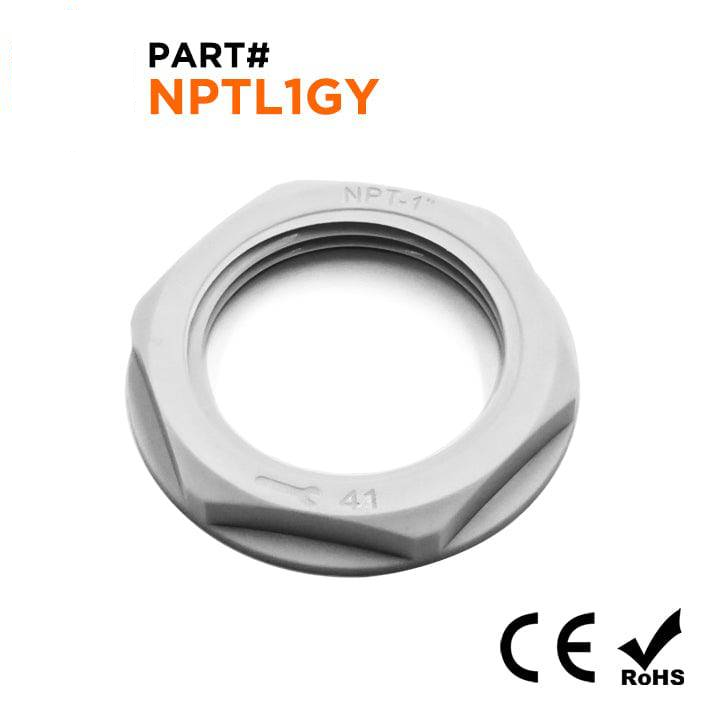 NPT100GY-LN - NPT Thread Nylon Lock Nut for 1" Cable Glands, Gray, UL Approved, 1 Piece