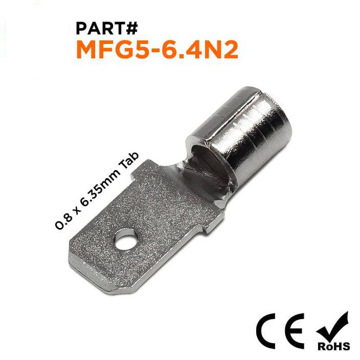 MFG5-6.4N2 - 12 to 10 AWG High Temp Male Quick Disconnects, Steel, 900°F, 100 Pieces