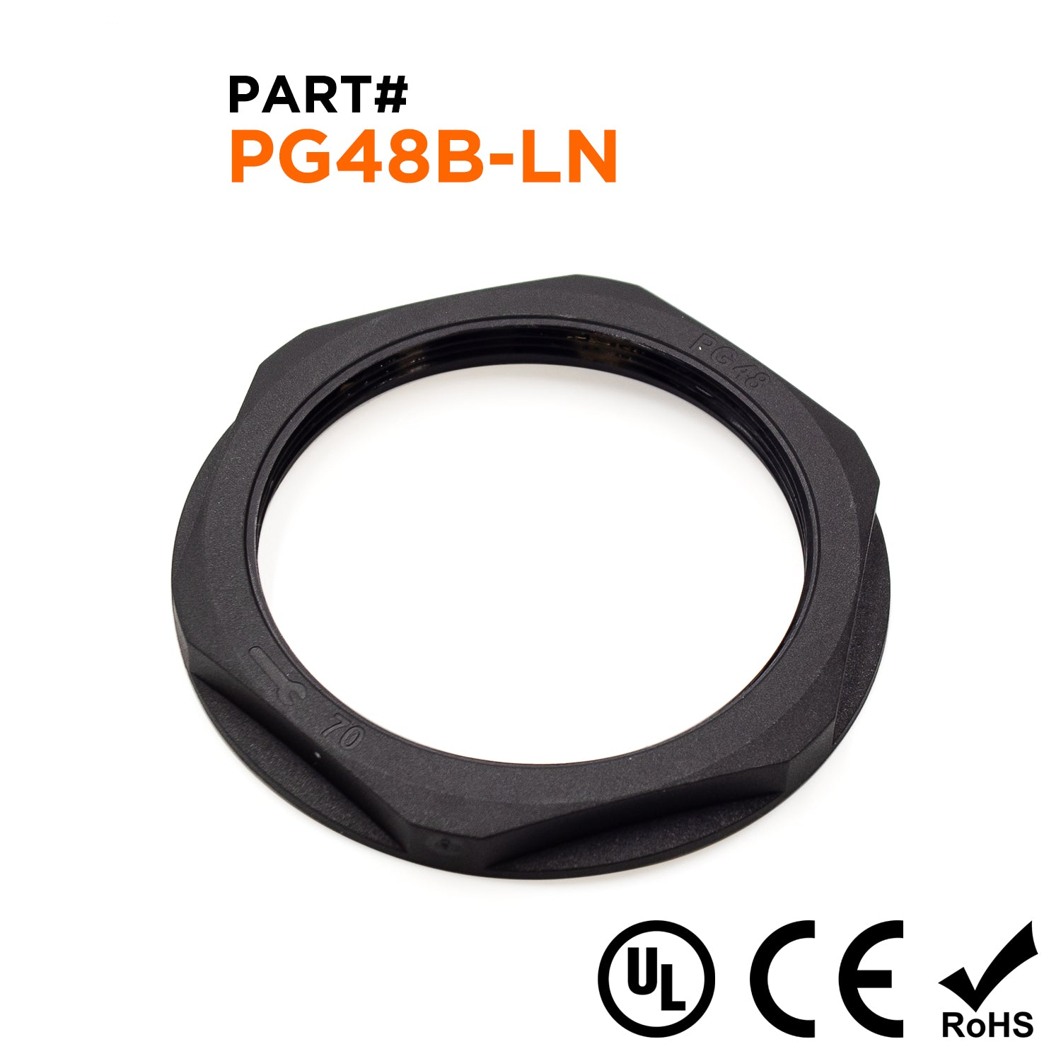 PG48 Rosca De nailon Lock Nut para PG Prensaestopas, Negro, UL Approved, 1 pieza - PG48B-LN