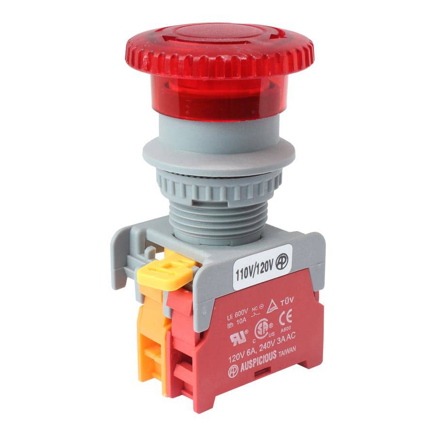 MBL22-1/C-RD - 22mm Emergency Latching Stop Switch - 110V - Rojo