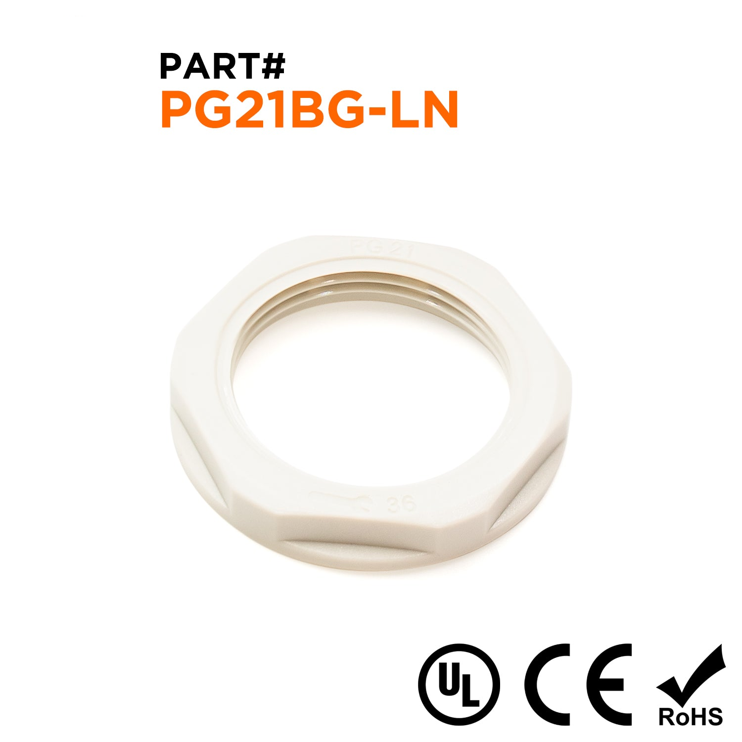 PG21 Rosca De nailon Lock Nut para PG Prensaestopas, Beige, UL Approved, 1 pieza - PG21BG-LN