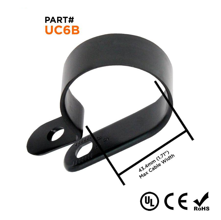 UC6B - Nylon Cable Clamps, Color: Black, Dimensions: 43.4x12mm, 100 Pieces