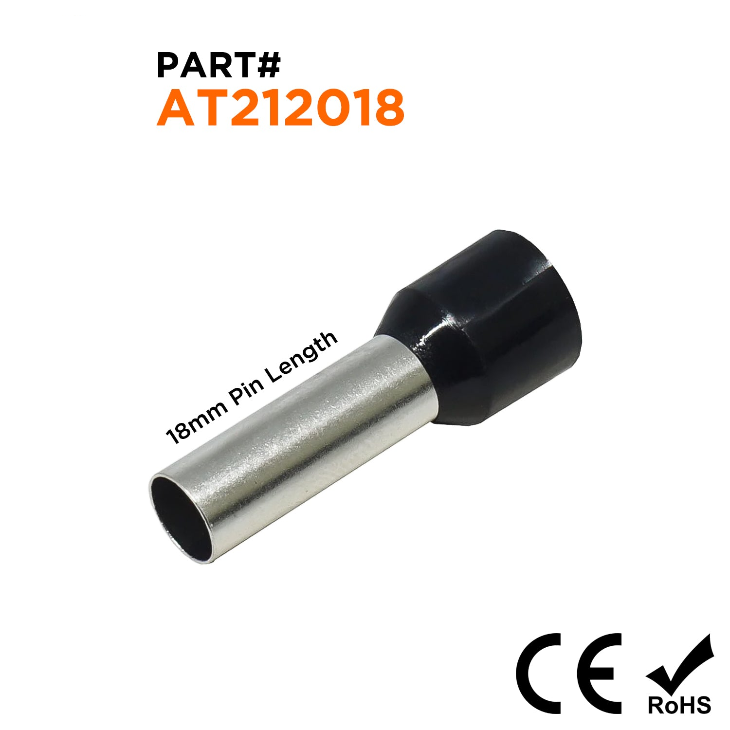 AT212018 - 4 AWG (Small Diameter) Insulated Wire Ferrules, 18mm Pin, Black, 100 Pieces