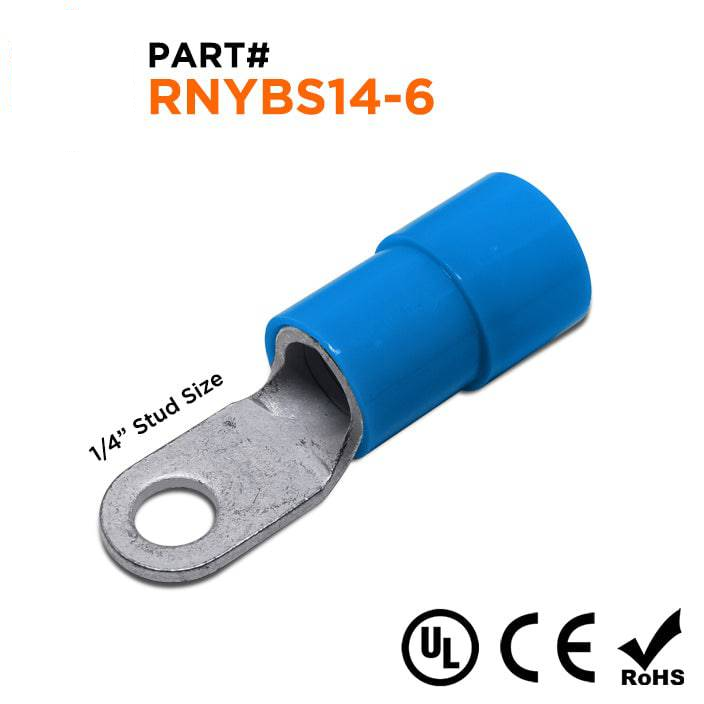 RNYBS14-6 - 6 AWG Con aislamiento de nailon Terminales de anillo, 1/4" Orificio, 10 piezas