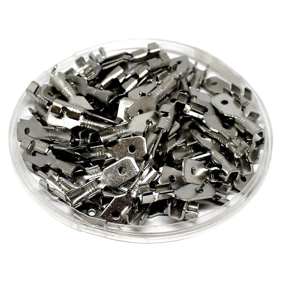 DJ616-6.3x0.8A-T - 22 to 20 AWG Male Quick Disconnects, Tin Plated Brass, 6.3 NEMA Tab, 100 Pieces