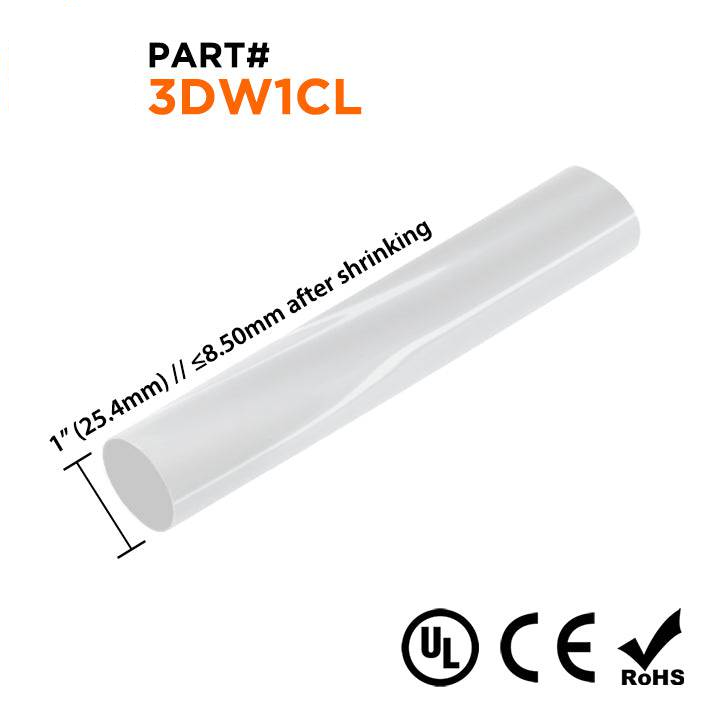 3DW1CL - 1" Double Wall Tubo termorretráctil, 3:1 Relación de contracción, Transparente, 4ft Strip