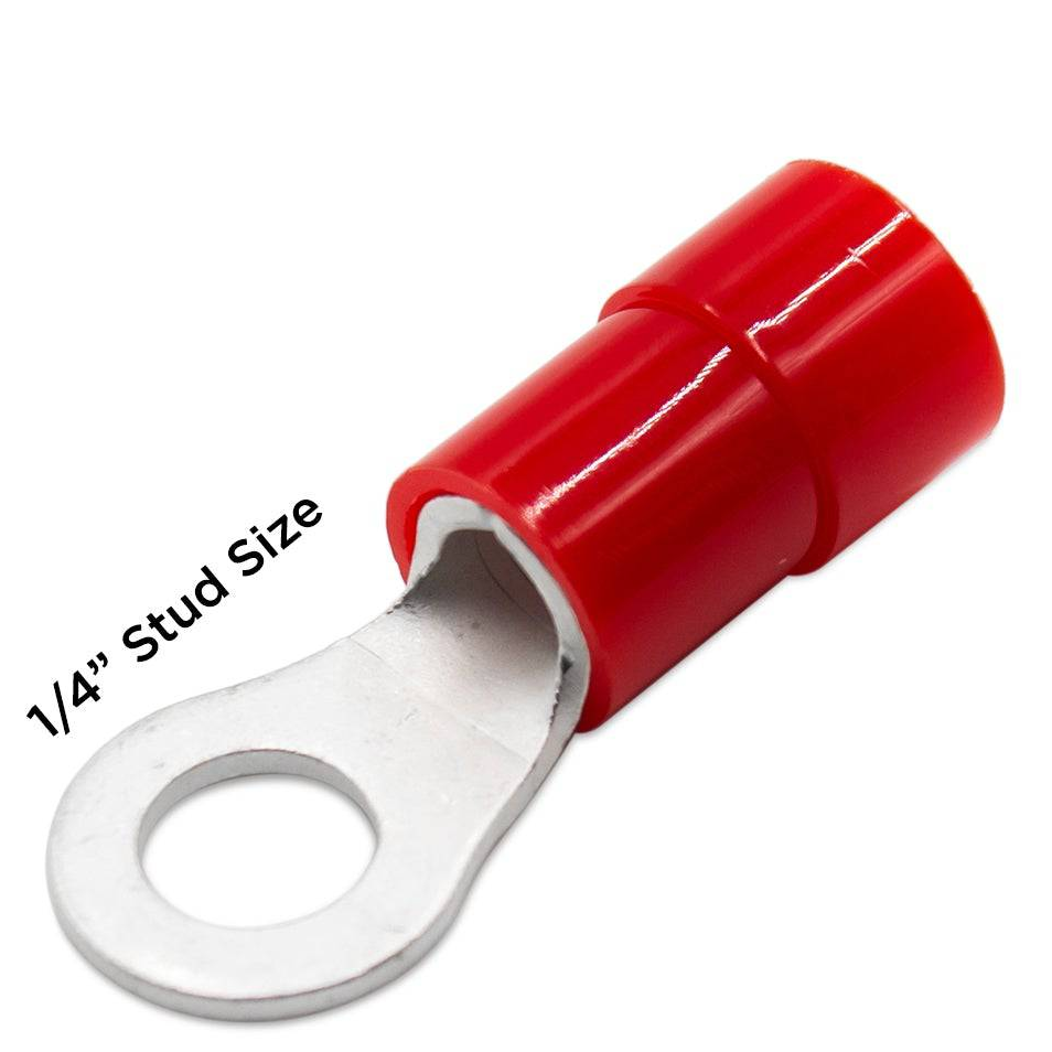 RNYBS8-6M - 8 AWG Nylon Insulated Ring Terminals, 1/4" Stud, Red, 10 Pieces