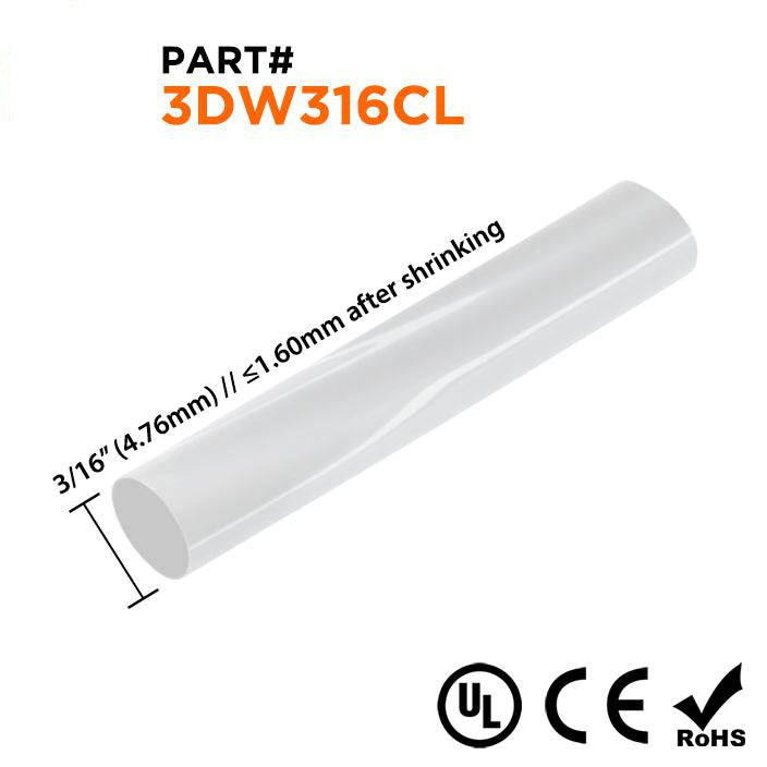 3DW316CL - 3/16" Double Wall Tubo termorretráctil, 3:1 Relación de contracción, Transparente, 4ft Strip