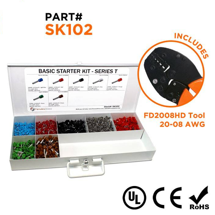 SK102 - 20 a 8 AWG Punteras Basic Kit + FD2008HD Herramienta, 2,450-piezas, Series T, 1 Kit