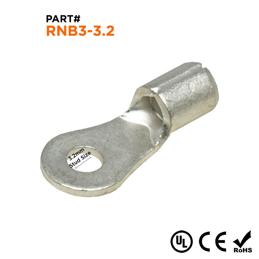 RNB3-32 - 14 a 12 AWG Sin aislamiento Terminales de anillo, #4 Orificio, UL Recognized, 100 piezas