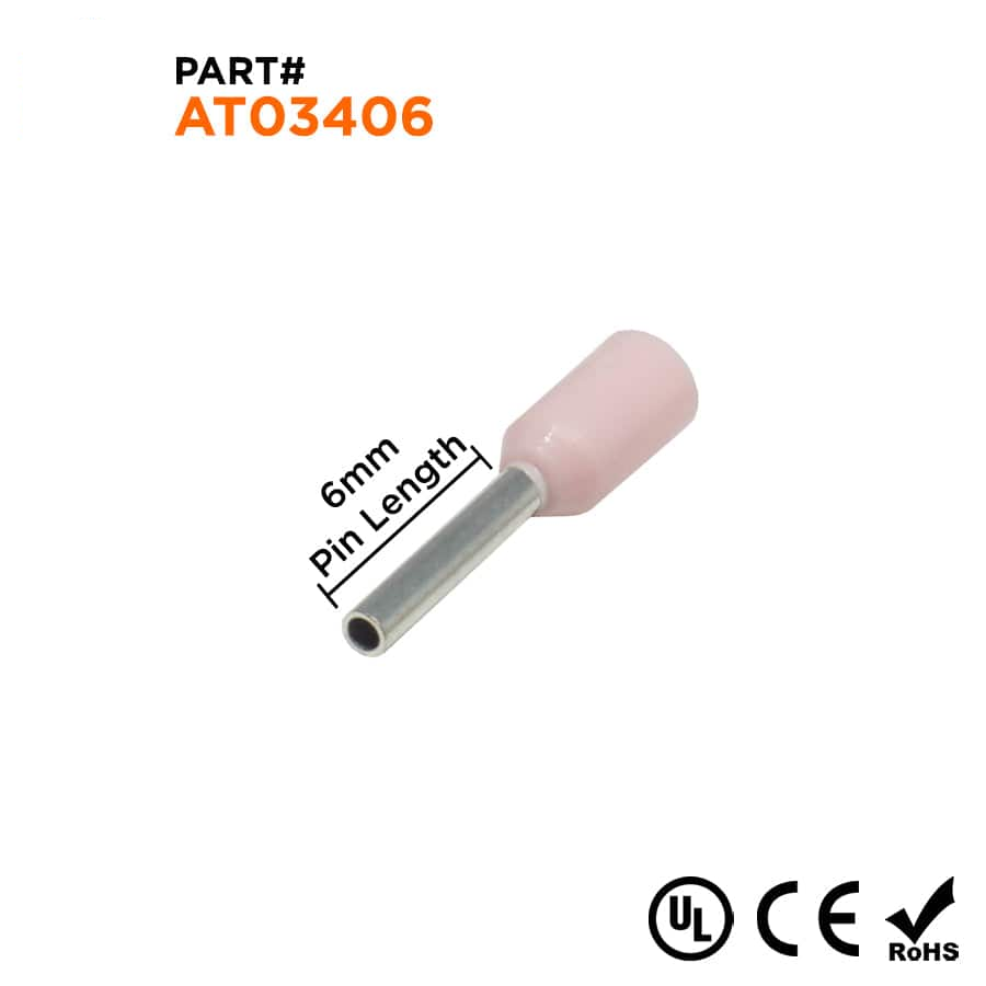 AT03406 - 22 & 24 AWG Single Insulated Punteras, 6mm Pin, Pink, UL Recognized, 500 piezas