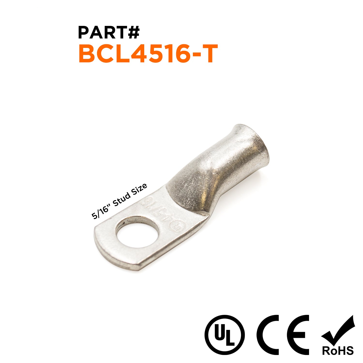 BCL4516-T - 4 AWG Battery Cable Lugs, Estañado De cobre, Terminal Lugs, 5/16" Orificio, 1 pieza
