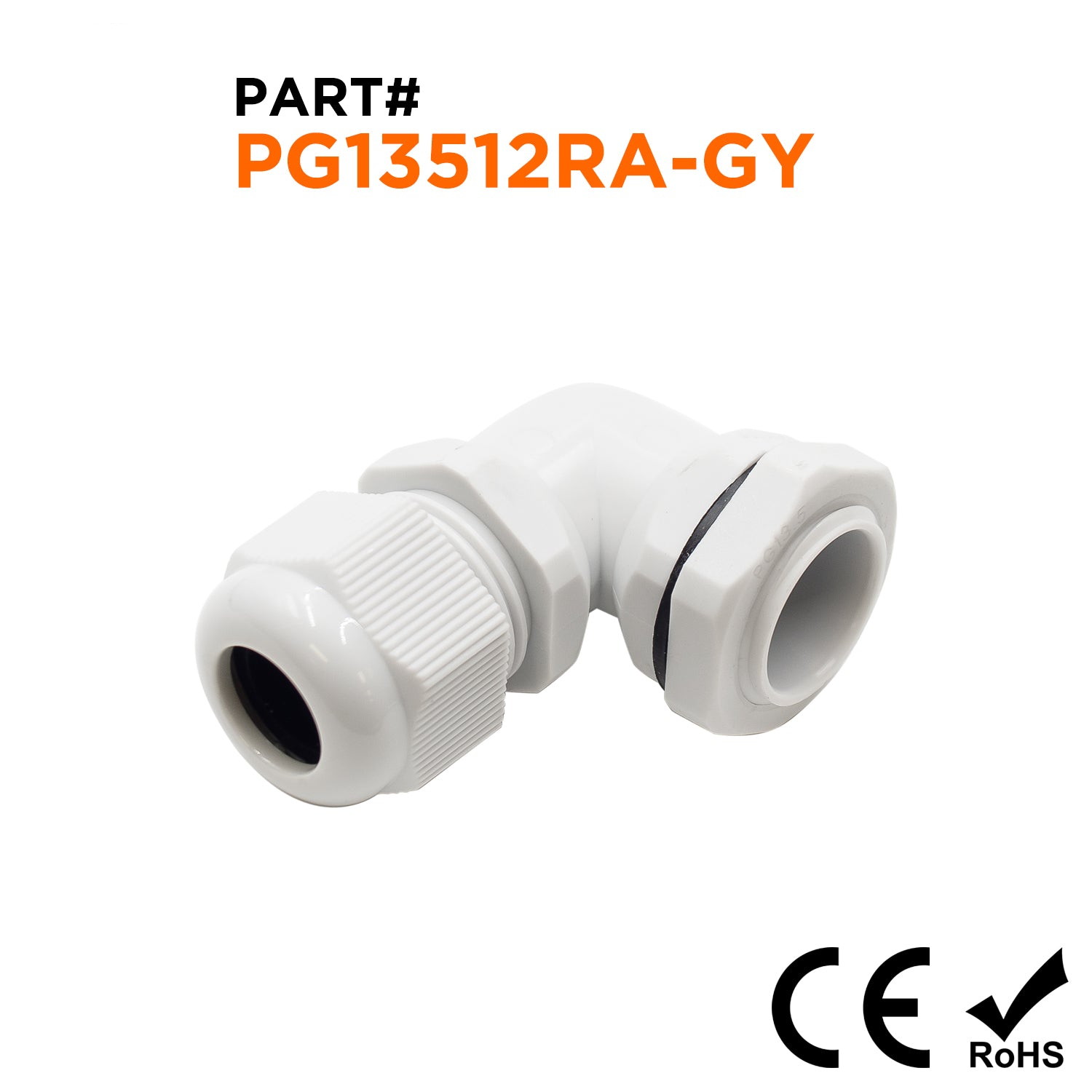 PG13.5  Right Angle Cable Gland - 6-12mm - Gray - PG13512RA-GY
