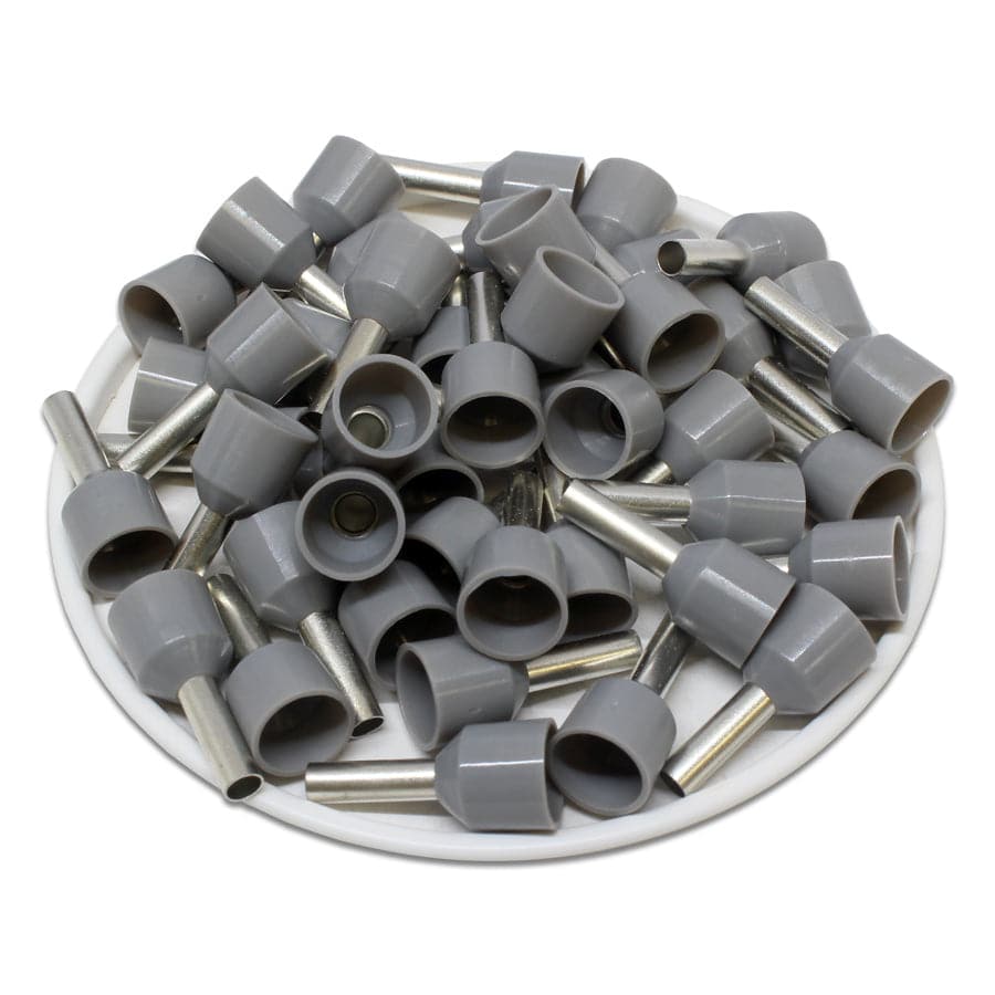SC40010W - 12 AWG Insulated Wire Ferrules, 10mm Pin, Gray, XXL Collar, Short Circuit Protection, 100 Pieces