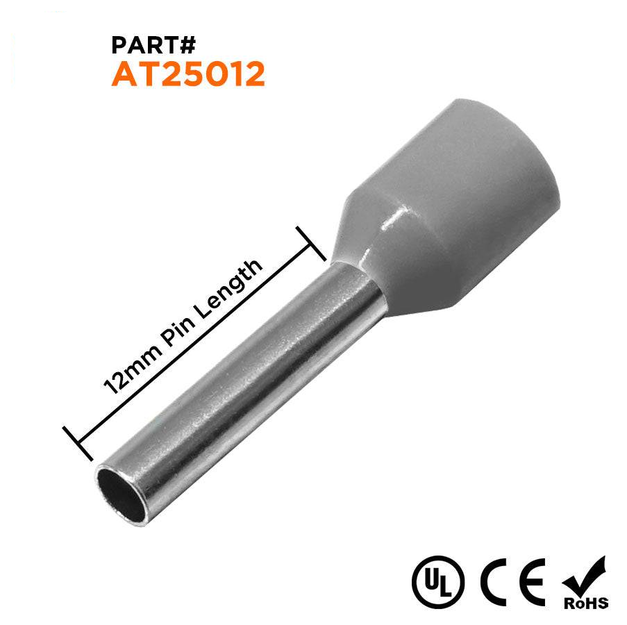 AT25012 - 14 AWG Insulated Punteras, 12mm Pin, Gris, UL Recognized, 500 piezas