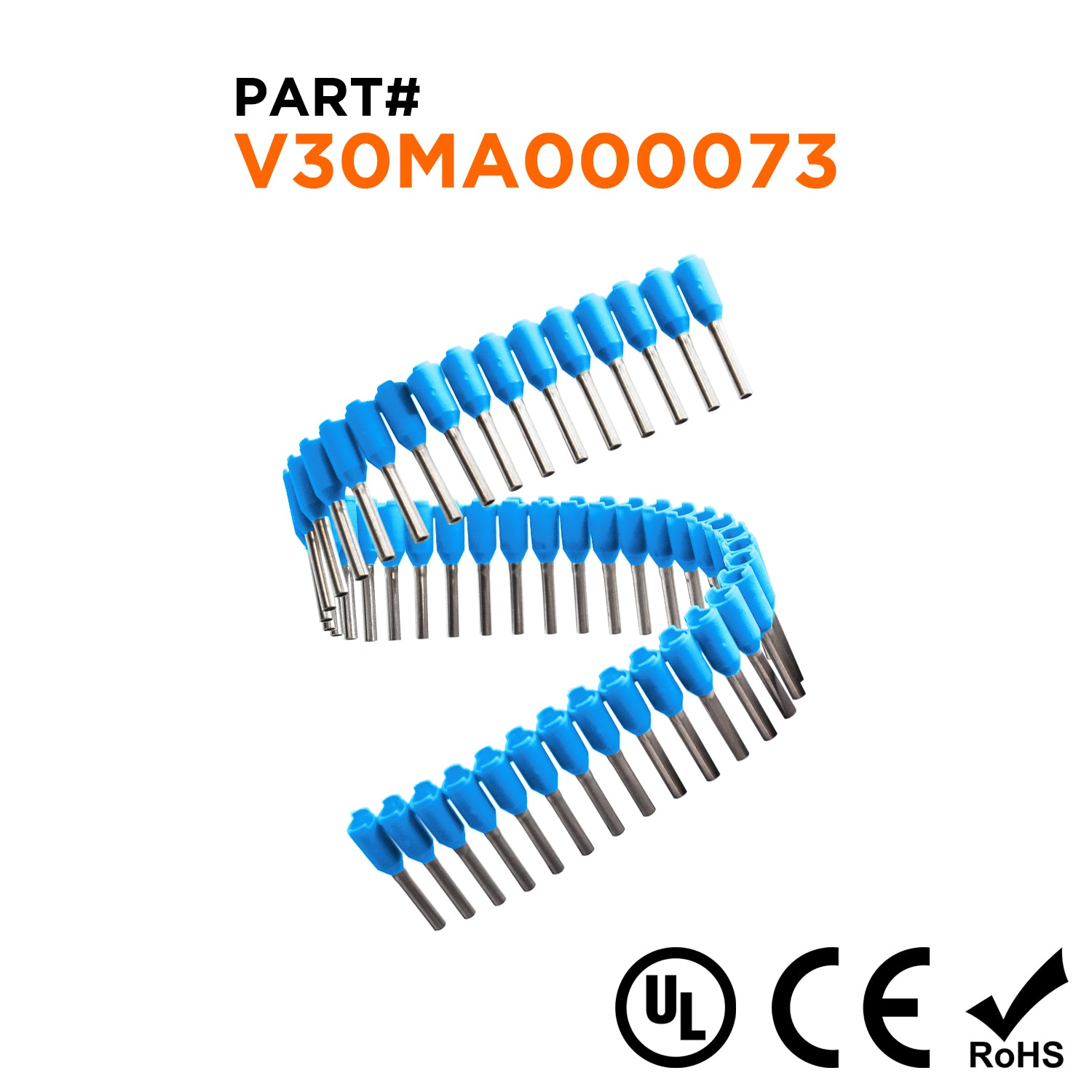 Z+F V30MA000073 - 20 AWG Insulated Punteras Strips, 8mm Pin, Lt Azul, 500 piezas