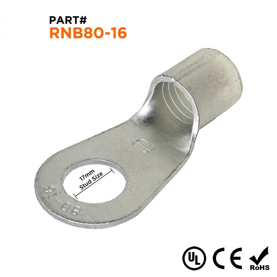 3/0 AWG Sin aislamiento Terminales de anillo, 5/8" Orificio, UL Approved, 10 piezas - RNB80-16