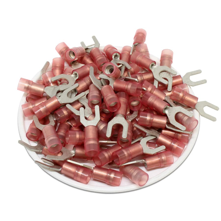 SNYDL1-4 - Con aislamiento de nailon Double Crimp Terminales de horquilla - 22-16 AWG - #8 Orificio