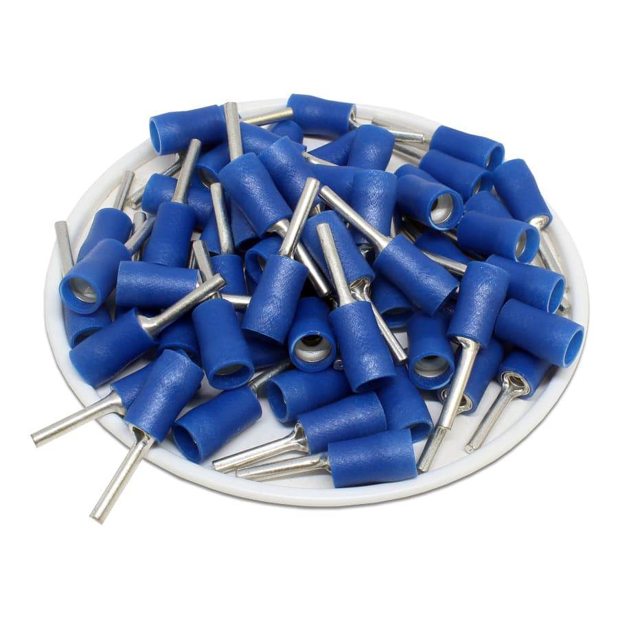 PTD2-10 - Vinyl Insulated Pin Terminals - Double Crimp - 16-14 AWG - Blue